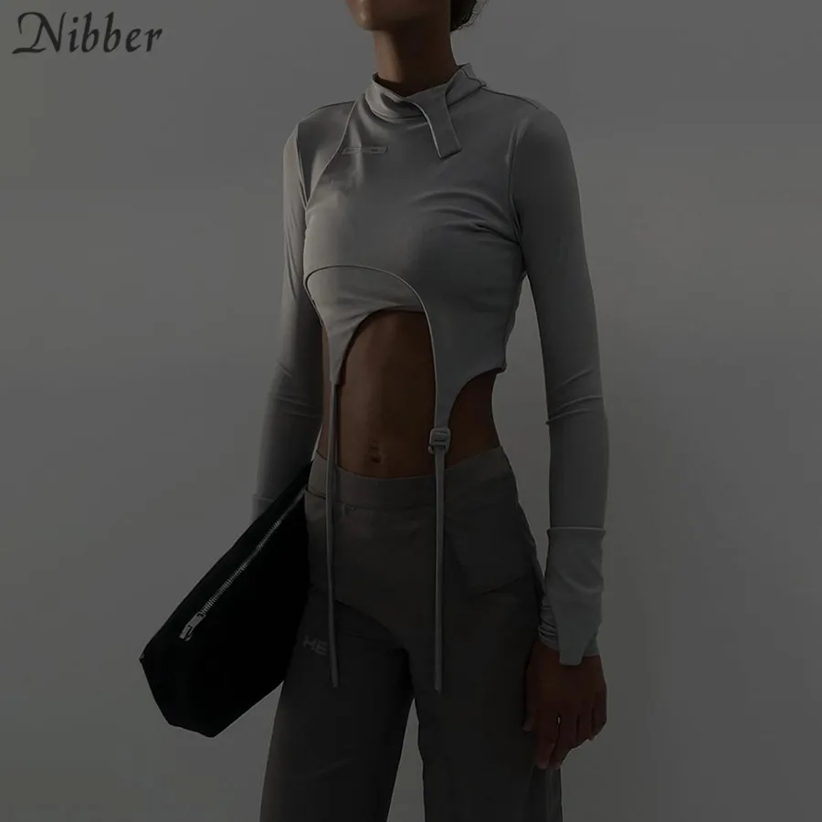 NIBBER короткий топ с длинным рукавом и круглым вырезом, женская тонкая рубашка, модная простая однотонная стрейчевая мягкая удобная рубашка в студенческом стиле, Новинка