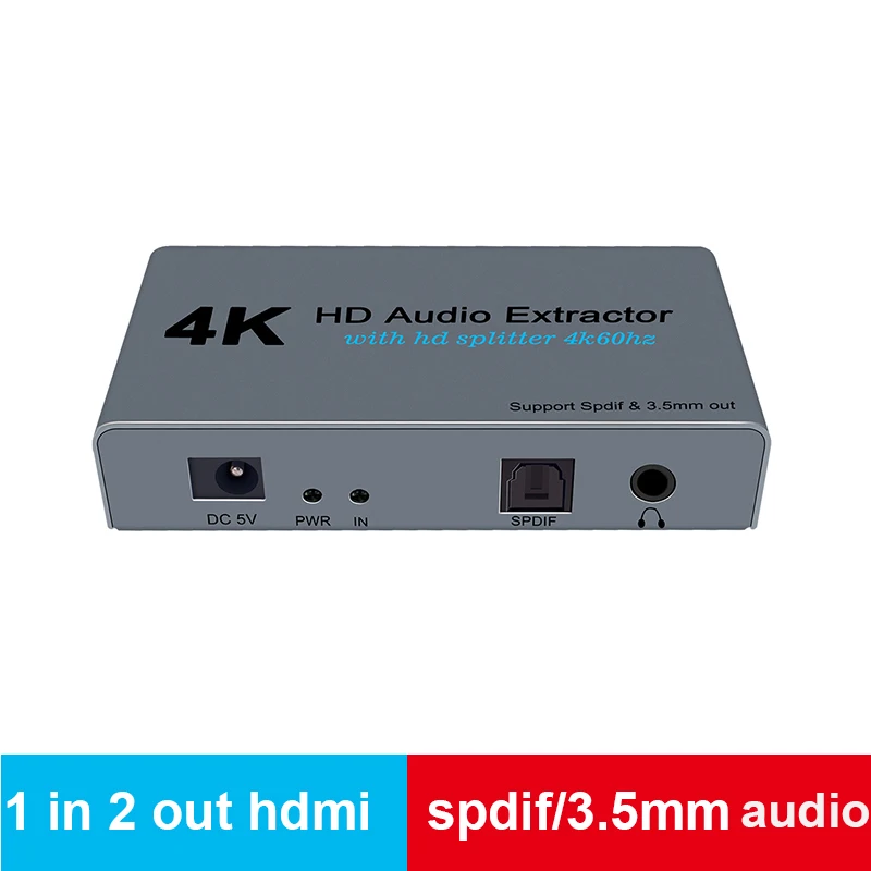 

HDMI audio Splitter 1Input 2 Output HDMI Splitter HDR 1x2 for HDTV PS4 4K with Audio Extractor 3.5 Jack HDMI Switcher Adapter