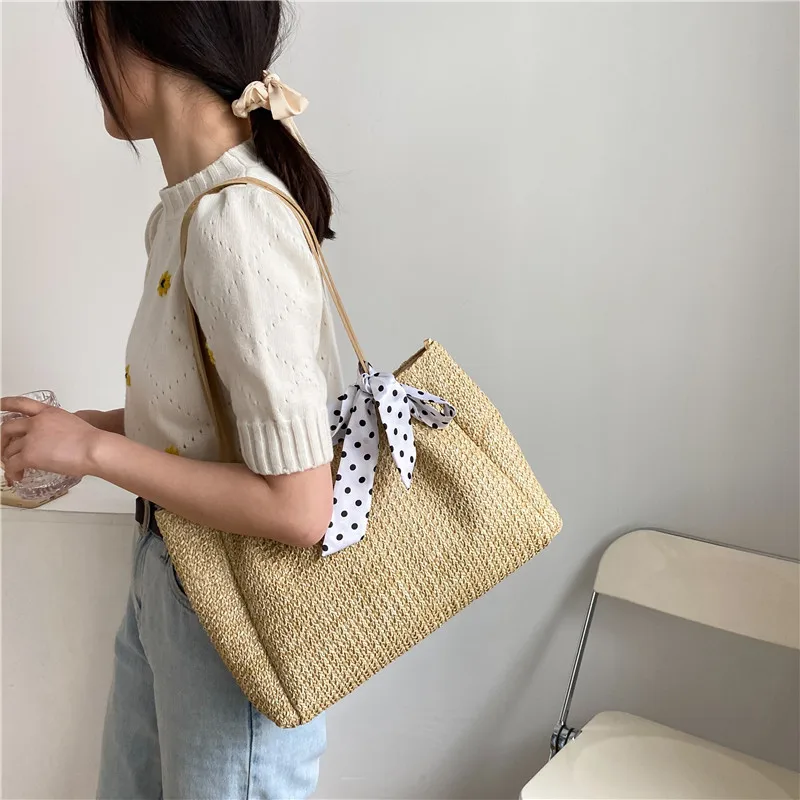 Fashion Women Summer Straw Large Tote Bag Beach Casual Shoulder Bag Handbag Lady Daily Basket Storage Shopping bag