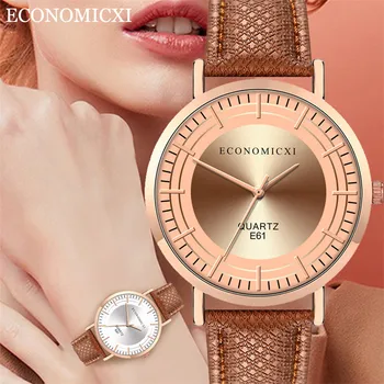 

Fashion Women's Watches Leather Strap Quartz Analog Round Wrist Watch Without Digital Simple Luxury Ladies Clock Watches Reloj