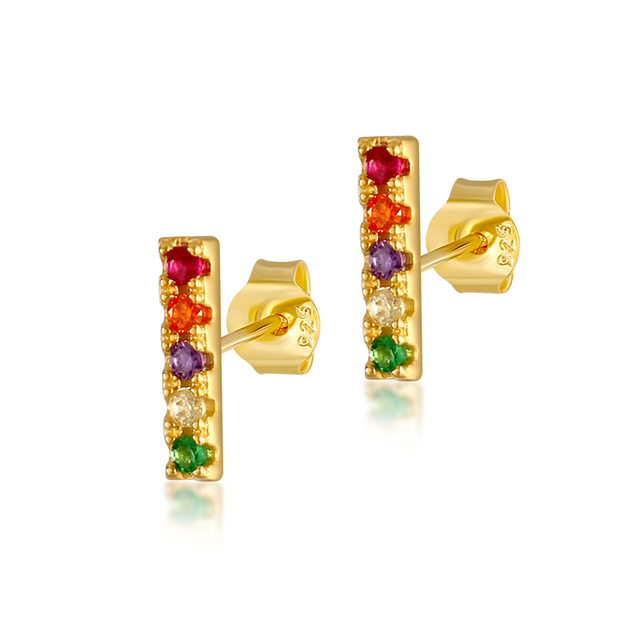 925 Sterling Silver Colored Crystal Hoop Earrings Collection Rainbow Zircon Mosaic Charm Circle Huggie Earrings Jewelry