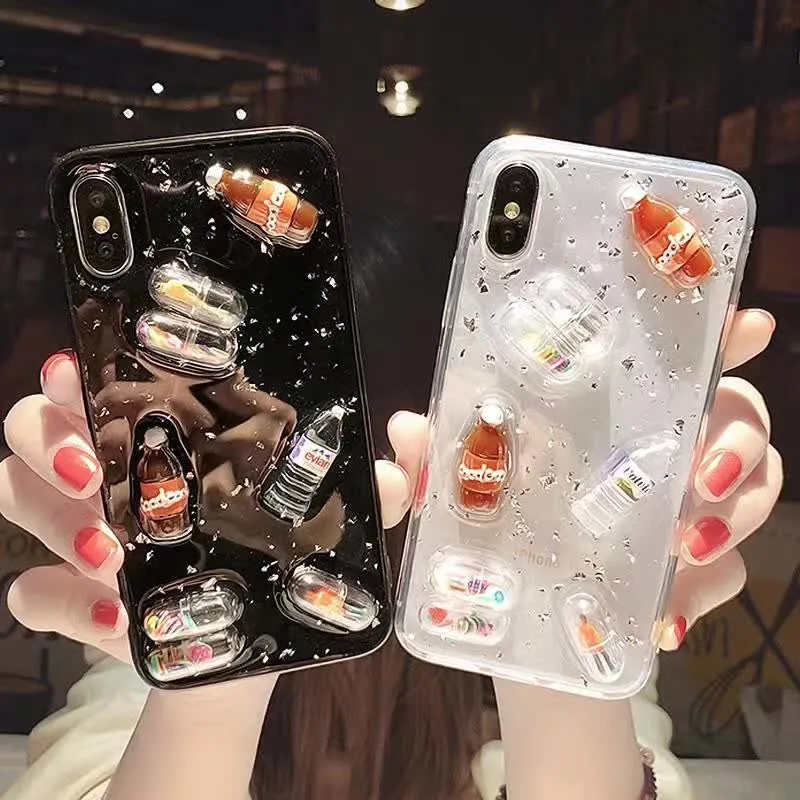 

JAMULAR Luxury Foil 3D Bottle Clear TPU Case For iPhone 7 X XS MAX XR 6 6s 8 Plus Cool Drink Pattern Soft Phone Cover Fundas Bag