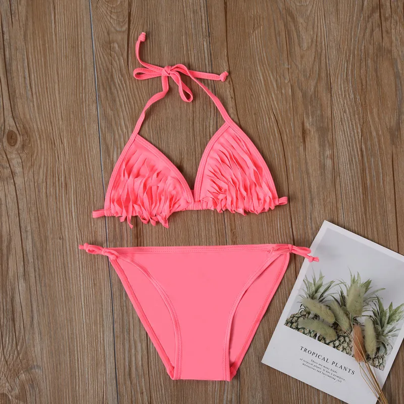 

Export Foreign Trade GIRL'S Bikini Bathing Suit Children Split Type Swimwear Orange Tassels Department of Neck AliExpress a Gene