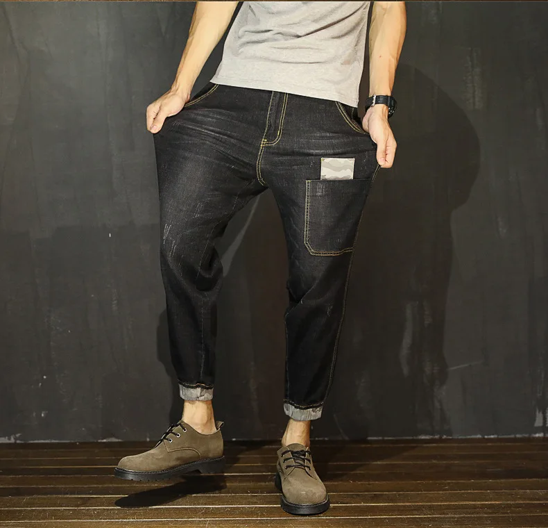 Модные однотонные джинсы длиной до щиколотки больших размеров повседневное свободное джинсовое платье джинсы с карманами Masculino
