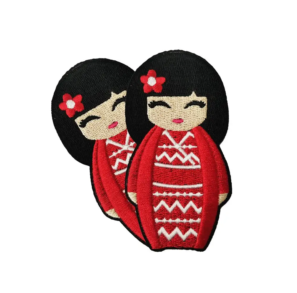 Нашивка с вышивкой в виде японской куклы Kokeshi красного цвета одежда для девочки мультяшное украшение