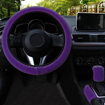 

Plush Fur Car Steering Wheel Cover + Handbrake cover + car Automatic Covers / Warm Super thick Plush Gearshift Collar