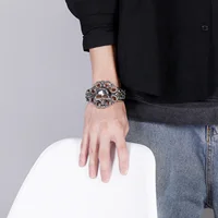 Punk Gothic Stainless Steel Huge Hyperbole Heavy Ghost Head Bangle Men Biker Rock Model Show Bracelets 2