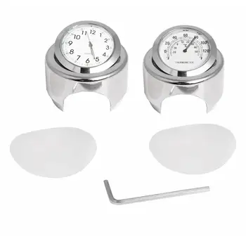 

7/8'' 1'' Handlebar Dial Clock Thermometer For Motorcycle Cruiser Chopper