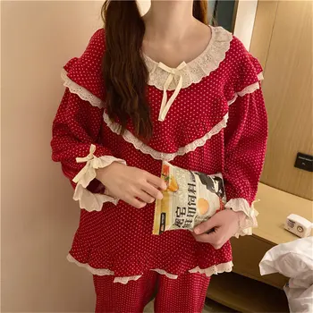 

2020 Women Sweet High Quality Full-Sleeved Cute Hot Gentle Chic Loose Pajamas Suits Home Clothes Fashion Sleepwear