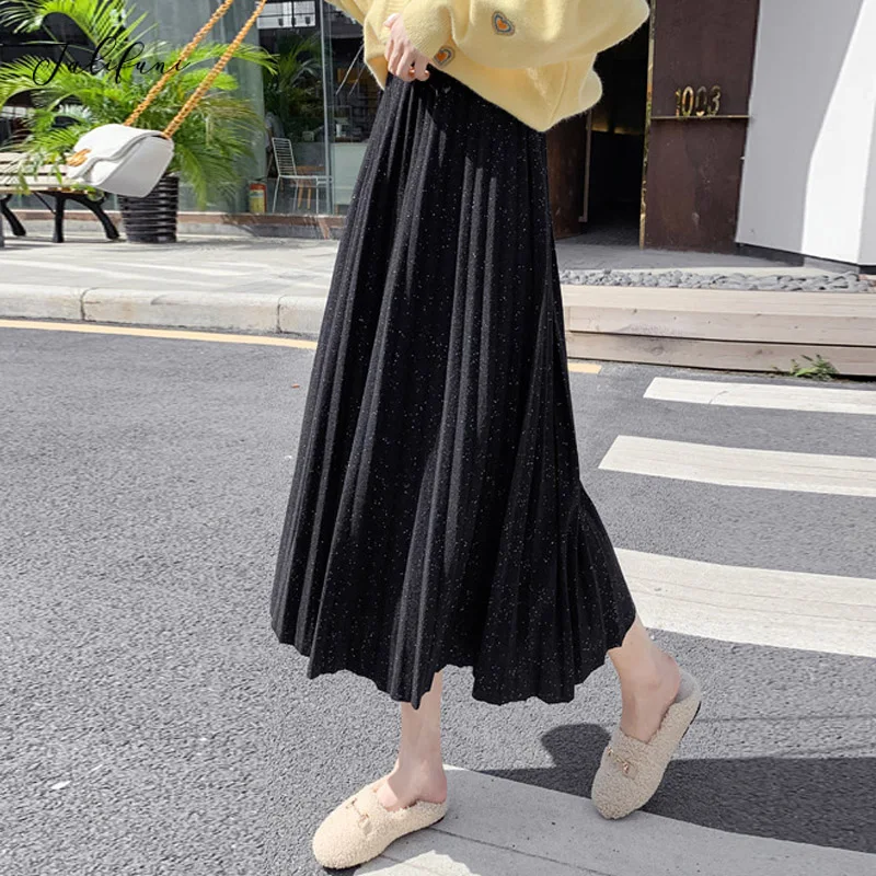 Весенние элегантные черные плиссированные юбки миди, сексуальные эластичные женские юбки с высокой талией, новая модная популярная повседневная юбка faldas jupe femme