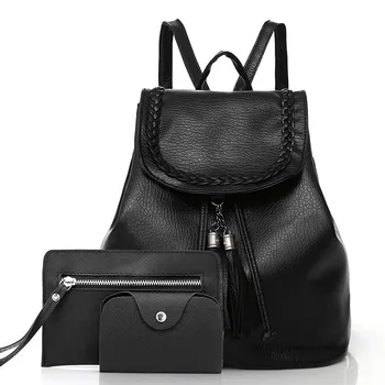 

black bags bagpack girl student 3Pcs Women Fashion Leisure Pattern Solid Fringe Backpacks рюкзак женский mochila back packpouch