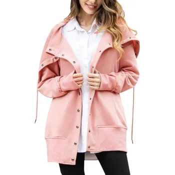 

*Women Casual Wild Jacket Solid Color Long Sleeve Slim Round Collar Button Versatile Coat Drawstring Jacket Women chaqueta mujer