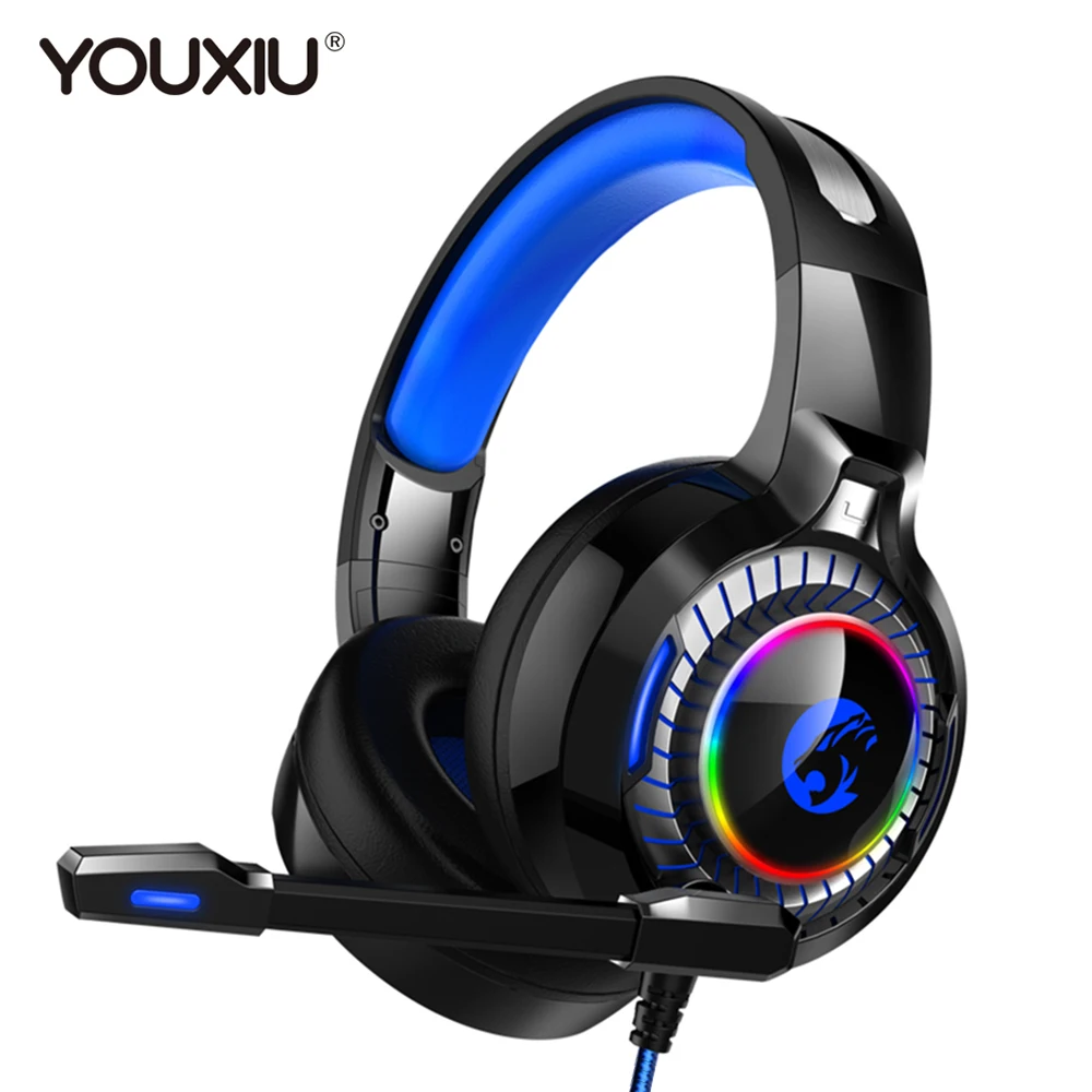 

YOUXIU Gaming Headsets Gamer Headphones Surround Sound Stereo USB Wired Earphones with Microphone Colourful Light for PC Laptop