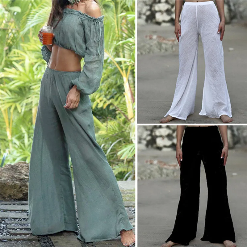 Women High Waist Flared Wide Leg OL Work Lady Bell-bottom Trousers Pants Beachwear Women High Waist Flared Wide Leg OL Work Lady Bell-bottom Trousers Pants Beachwear