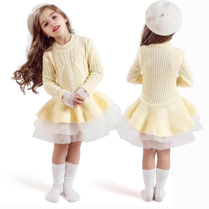 Одежда на год зимнее вязаное шифоновое платье для девочек детская одежда с длинными рукавами для рождественской вечеринки детские платья для девочек