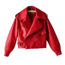 Black Red Women Faux Leather Jacket Pu Motorcycle Biker Coat Turn Down Collar Soft Ladies Punk Outerwear Loose Streetwear