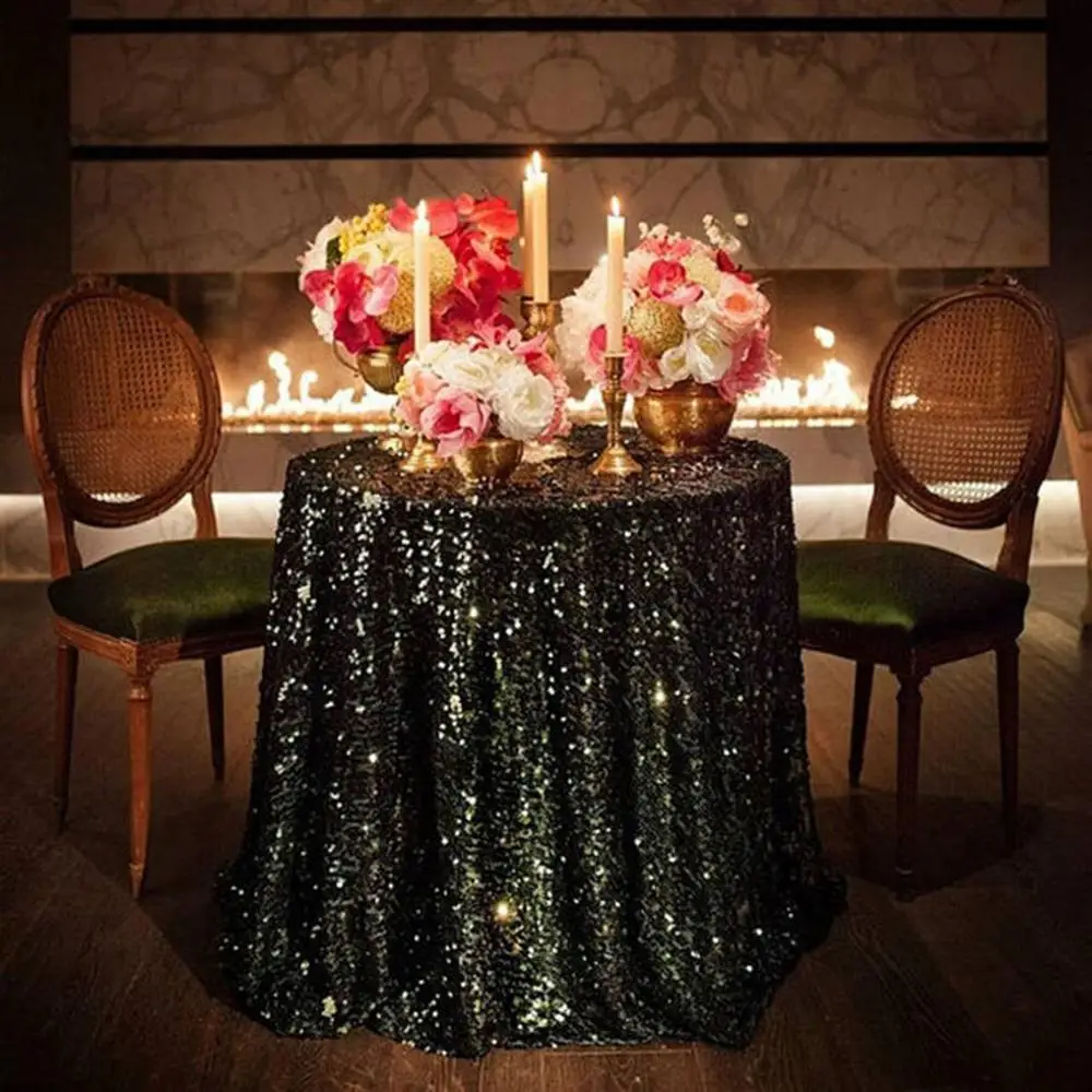  Sequin Tablecloth Round 70Inch Black Sparkle Tablecloths Black Birthday Table Cloths Party Decorati