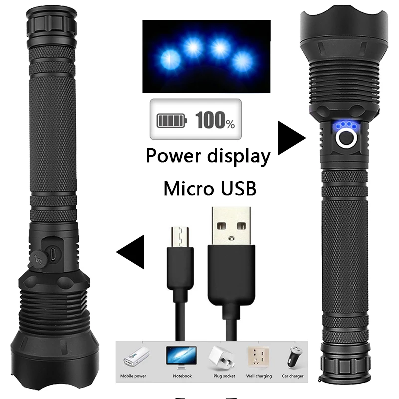   USB  ,   ġ Ʈ, ķο 18650 26650 ͸ , 1000,000LM XHP160LED