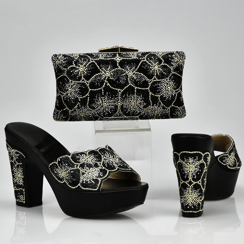 

Matching Shoes and Bag Set In Heels Black Color Italian Shoes with Matching Bags High Quality African Shoe and Bag Set for Party