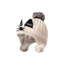  Newborn Girls Boys Winter Warmer Wool Fur Kids Cap Pompom Ball Cartoon Cat Ears Knit Warm Children Hats photography props 