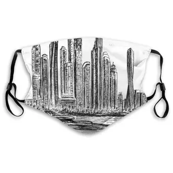 

New York Manhattan Cityscape Hand Drawn Style Skyscrapers Modern Boat On River Unisex Gardening Dustproof Breathing Mask