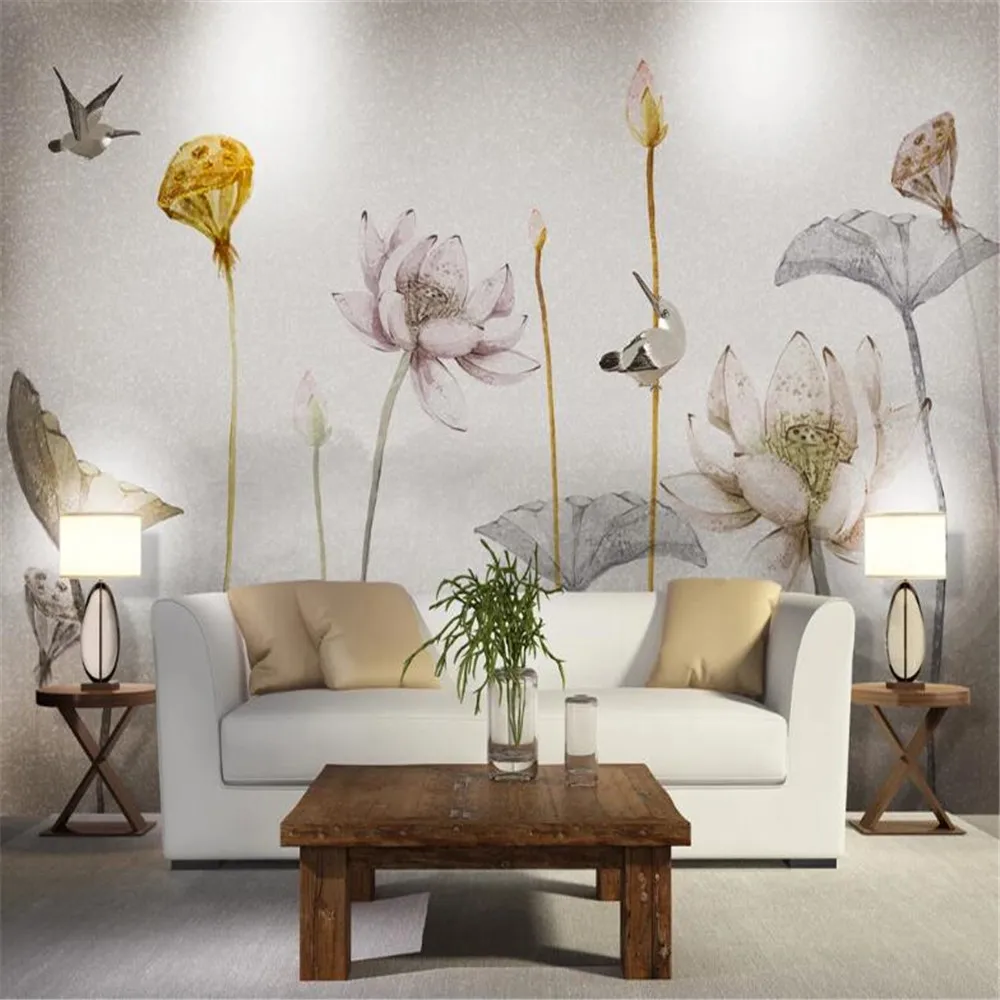 

Milofi custom 3D large wallpaper wall covering new Chinese lotus kingfisher TV background wall painting