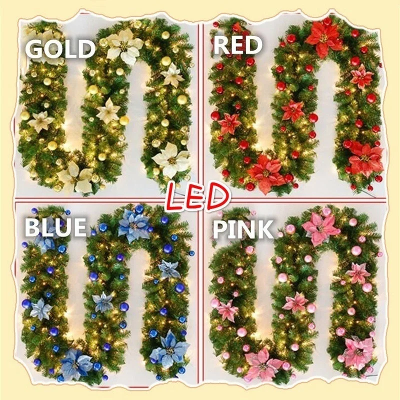 

2.7M Artificial Christmas Fireplace Garland With LED Wreath Pine Tree Ornament 2022 New Year Fireplace Navidad Decor