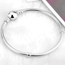 Аутентичный 925 пробы серебряный браслет Круговая застежка змеиная цепь Основные браслеты браслет подходит для женщин шарик шарм Diy ювелирные изделия