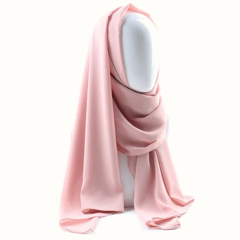 16 baby pink Цельный женский однотонный креп шифон хиджаб шарф Обертывания Мягкие Длинные ислам мусульманские платки crinkle шифон шарфы хиджабы - Цвет: 16 baby pink