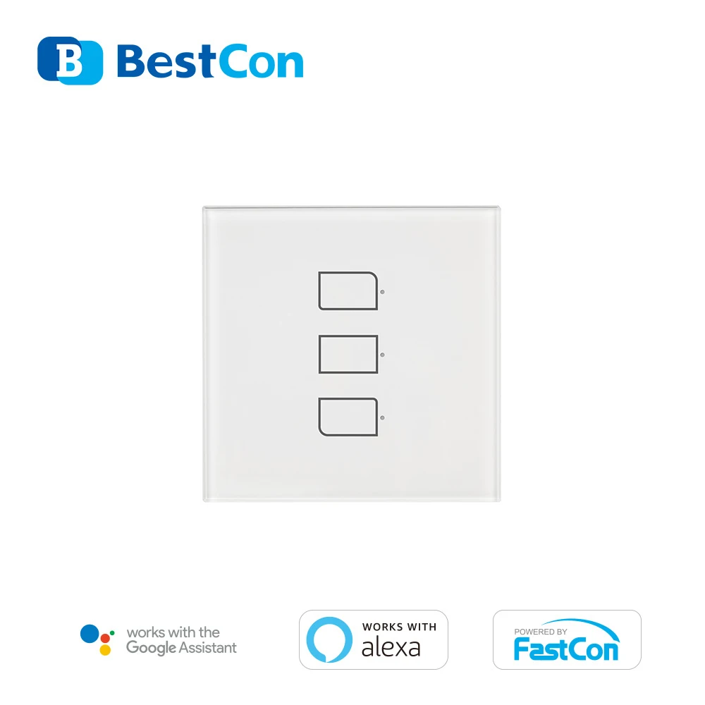 

BroadLink Bestcon TC2S-EU-3gang Glass Wall Touch Switch works with Alexa and Google Assistant PHONE REMOTE Overload Protection