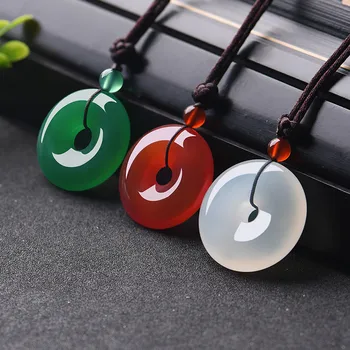 

Natural Multicolor Jade Doughnut Pendant Agate Necklace Fashion Accessories Charm Jewellery Carved Amulet Gifts for Women Men