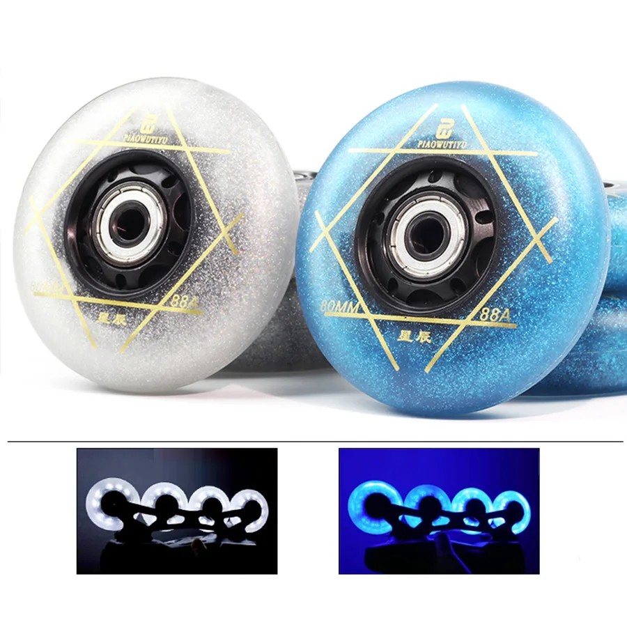 

8Pcs Star LED Flash Lighting Inline Skates Wheels 88A 72 76 80mm Roller Skating Tires for Slalom Sliding SEBA Powerslide Patines