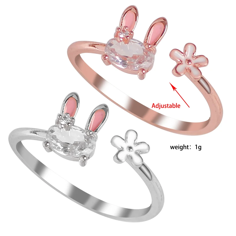 Fashion Jewellery Women's Ring Cute Rabbit Animal Rings Opening Adjustable Metal Ring Pink Jewelry Gift finger rings fashion rings fashion ring metal rings