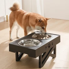 Anti-Slip Verhoogde Dubbele Hond Bowls Rvs Water Voedsel Container Verstelbare Hoogte Pet Feeding Dish Feeder M18 21