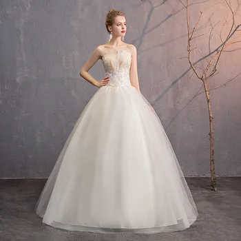 

New Arrival Sexy Illusion Wedding Dresses Strapless Lace Embroidery Formal Charming Princess Bride Ball Gowns festa de casamento