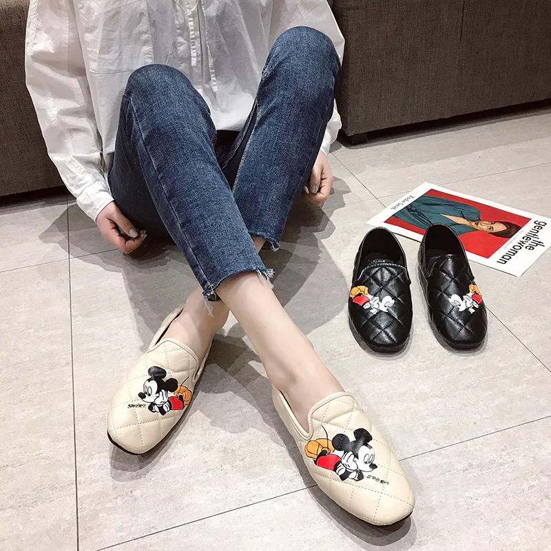 

Square Head Shoes Women's 2020 New Style Korean-style Versatile England Small Leather Shoes Flat Slip-on Moccosins Online Celebr