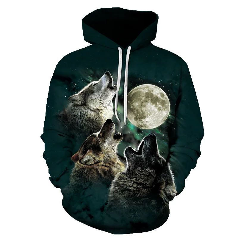 3d-printed Wolf men and women sportswear long-sleeved pullover hoodie streetwear hip-hop sweatshirt loose jacket jacket harajuku