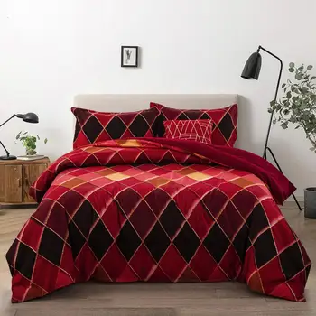 

Red Geometric Bedding set Quilt Duvet Cover Pillowcase Twin queen king size Bedclothes Bed linen 3pcs home textiles