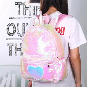 

Cute Unicorn Backpack Teen-girls School Bag Glitter Bling Sequins Shoulder Bag