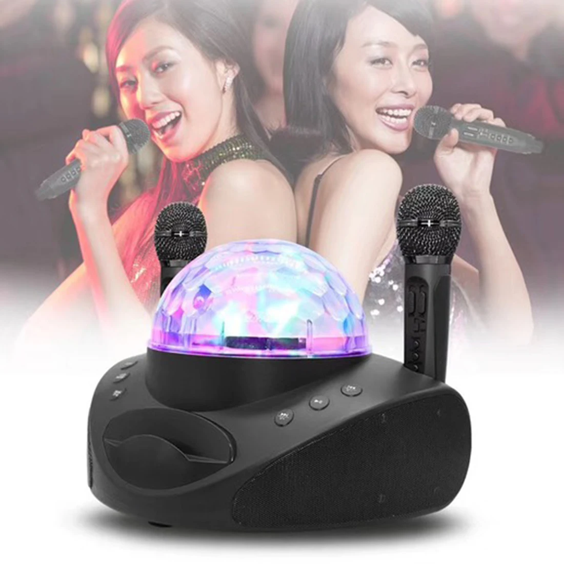 Promo  Portable 2 Handheld Mic Wireless Dynamic Microphone Speaker Live Stream Karaoke Audio Base Set KTV 