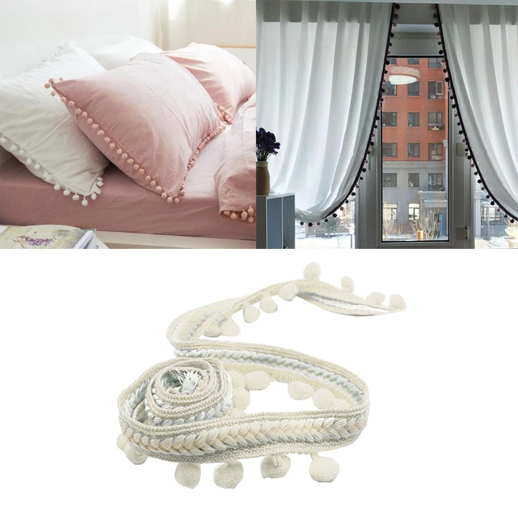 5 Yards Curtain Trim Ribbon Pom Pom Bead Tassel Fringe Sewing Upholstery Decor