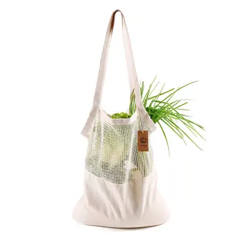 

Storage Solid Shopping Bag Mesh Single Shoulder Grocery Fruit Vegetable Cotton Blend Splice Washable Home Reusable High Capacity
