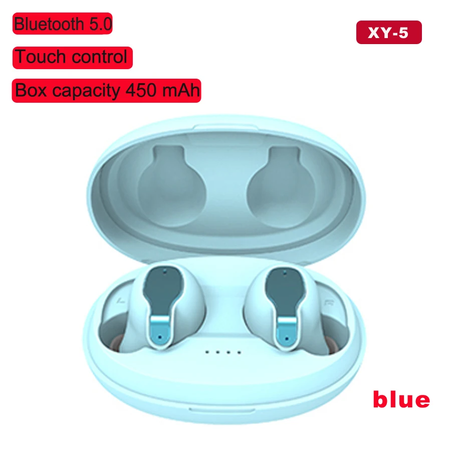 TWS 5,0, Bluetooth, беспроводные наушники, сенсорная гарнитура, стерео бас, беспроводные наушники с микрофоном, гарнитура для телефона - Цвет: blue-XY-5