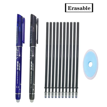 

2+10Pcs/Set Gel Pen 0.5mm Erasable Washable Handle Erasable Pen Refill Rod Blue Black Ink School Stationery