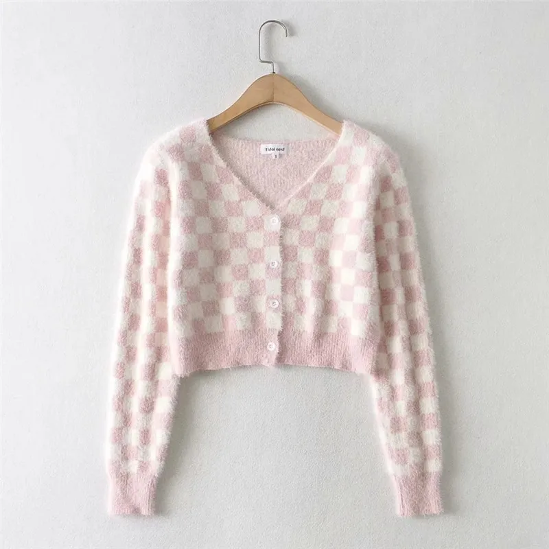 checkered pink cardigan
