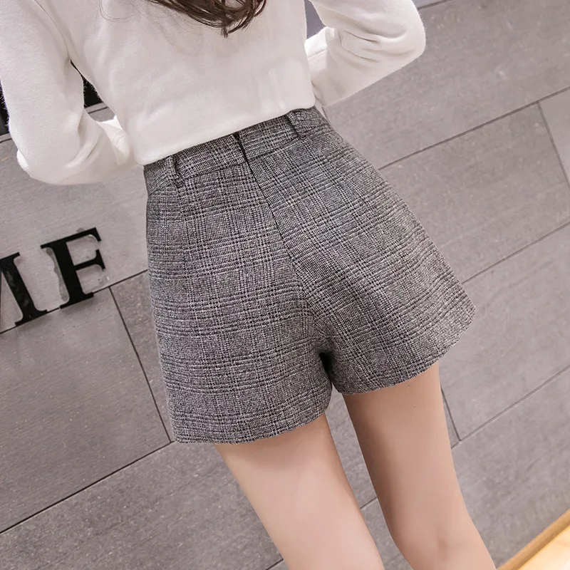 Irregular Woolen Plaid Shorts Skirts For Women Atumn Winter Office Short Women Plus Size Booty Shorts Feminino