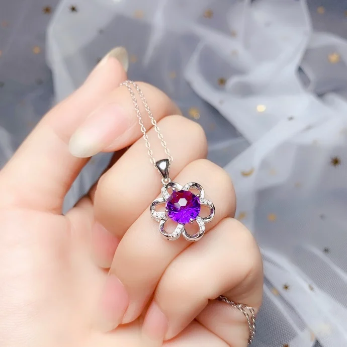 SHILOVEM 925 серебро Пьезоэлектричество подвески из аметиста отправка ожерелье классика прекрасный женский Рождественский подарок bz0808988agz