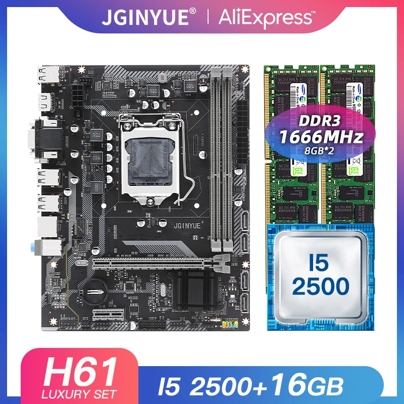 H61 LGA 1155 набор настольных материнских плат G532 с Intel I5 2500 LGA1155 CPU 16G(2*8G) DDR3 RAM Mico-ATX