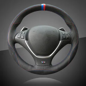 Image 1 - Otomatik örgü üzerinde direksiyon kılıfı BMW E70 X5 2008 2013 E71 X6 2008 2014 iç aksesuar araba direksiyon kılıfı