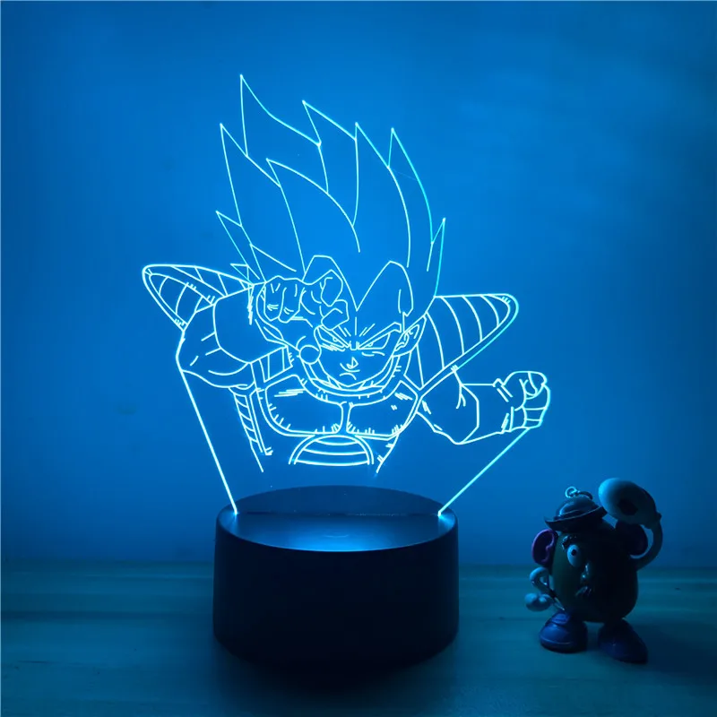 Dragon Ball Z Vegeta борьба осанки Ver. Супер сайян, «Жемчуг дракона 3D светодиодный Ночной светильник 7 цветов сенсорный оптический Иллюзия фигурку лампа
